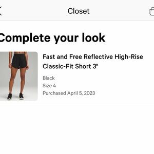 Lululemon Fast and Free Reflective High-Rise Classic-Fit Short 3”